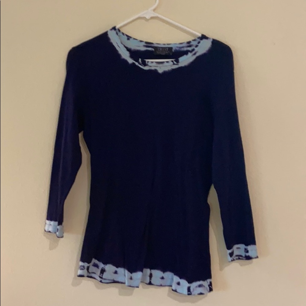 Tryst Almost Long Sleeve Navy Tee w Tie-dye Edges